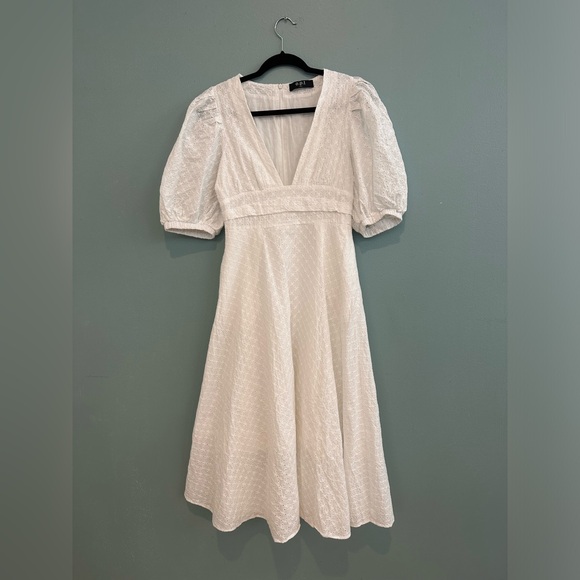 White Puff Sleeve Midid Dress - Picture 2 of 5